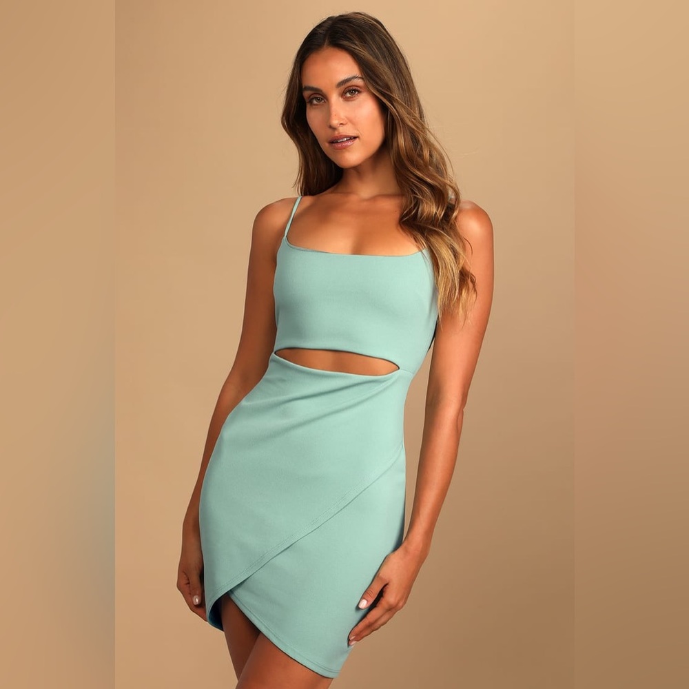 Cutout on The Town Sage Blue Cutout Bodycon Dress